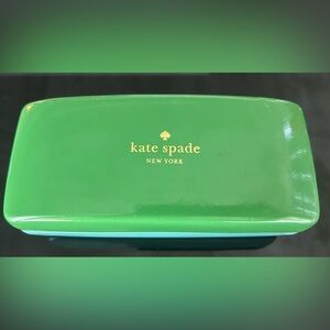 Kate Spade NY hard shell glasses case in green & turquoise.